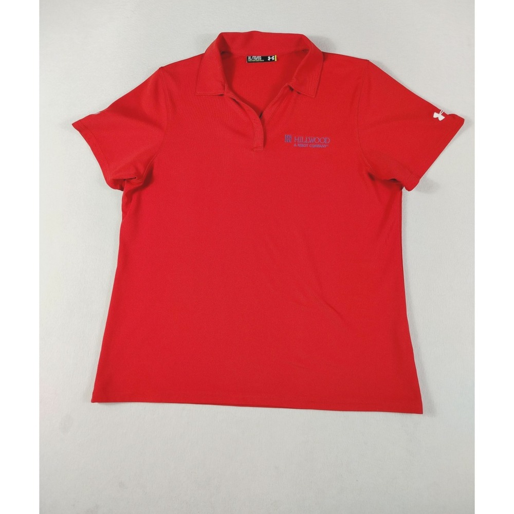Under Armour Polo Shirt Womens XL Red Hillwood A Perot Company Dallas Texas Logo